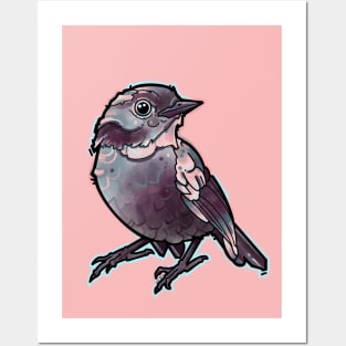 cute bird, pink and grey Posters and Art